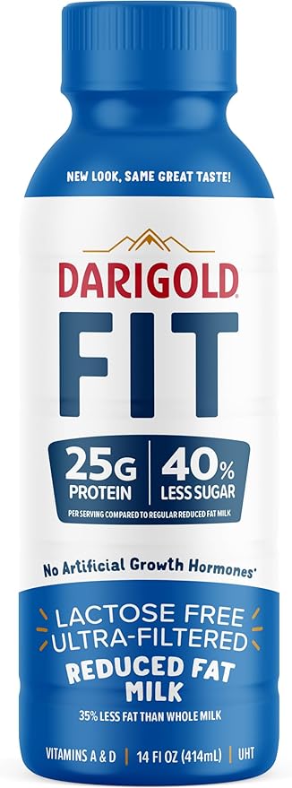 Darigold FIT High Protein Milk 2 Percent - Ultra-Filtered, Low Fat, Lactose Free - 25g Protein, 40% Less Sugar - 14oz Bottles, 12 Pack (White Milk)