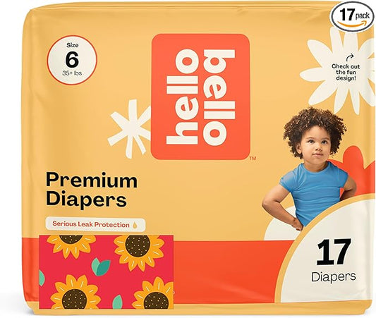 Hello Bello Diapers, Size 6 (35 lbs) Flower Child, 17 Count of Premium Disposable Baby Diapers, Hypoallergenic with Soft, Cloth-Like Feel