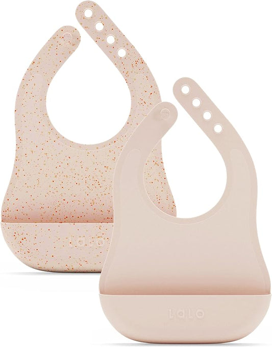 Lalo The Bib - Waterproof, Non-Toxic Silicone Baby Bib with Adjustable Neck Band & Silicone Food Pouch Catcher, Set of 2