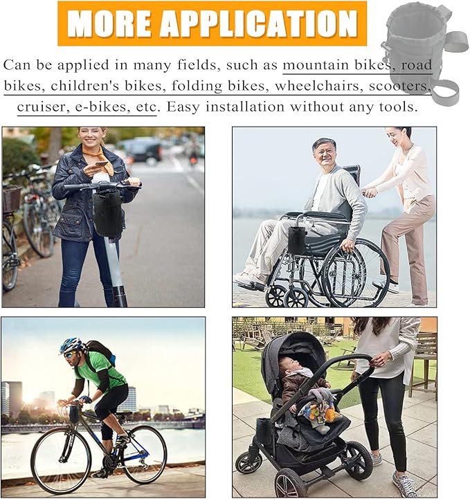 Bike Cup Holder With Mesh Oxford Pocket - Handlebar Water Bottle and Phone Holder for Mountain, Road, e-Bike, Kids Bikes, Wheelchairs, Cruisers