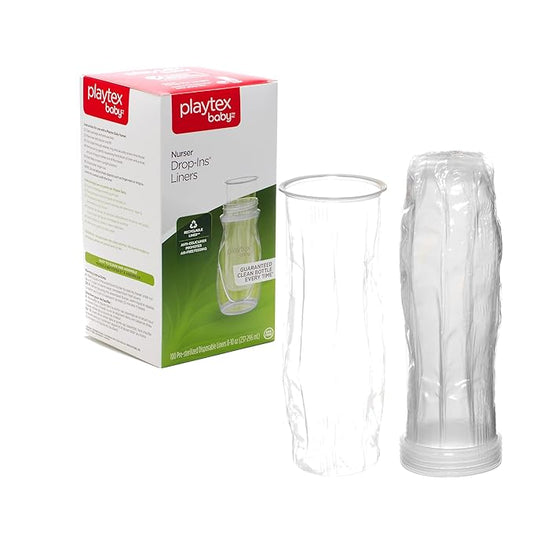 Playtex Baby Nurser Pre-Sterilized Disposable Drop-Ins Baby Bottle Liners, 8 Oz (100 Count), Anti-Colic, Gas Reduction, Easy to Clean, Closer to Breastfeeding, Perfect for Travel and On The Go