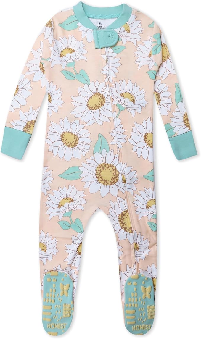 HonestBaby Non-Slip Footed Pajamas One-Piece Sleeper Zip-Front Pjs 100% Organic Cotton for Baby Girls