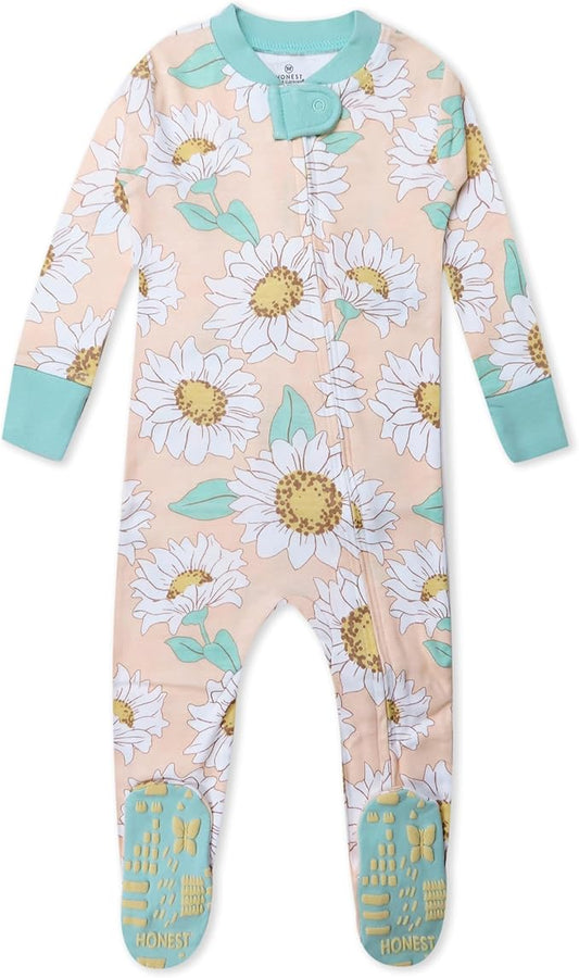 HonestBaby Non-Slip Footed Pajamas One-Piece Sleeper Zip-Front Pjs 100% Organic Cotton for Baby Girls