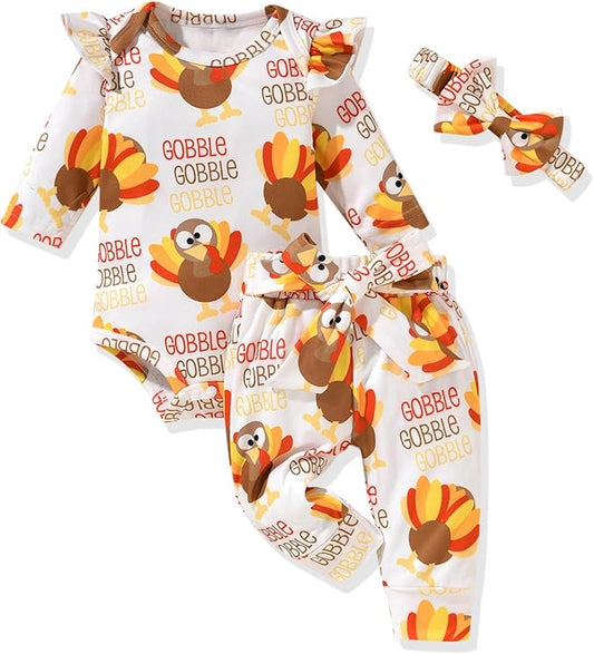 Aalizzwell Preemie Newborn Infant Baby Girls Clothes Ribbed Romper Bodysuit Pants Set Fall Winter Outfits