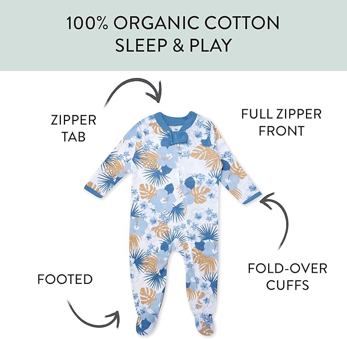 HonestBaby Sleep & Play Footed One-piece Pajama Sleeper 100% Organic Cotton, Baby Boys