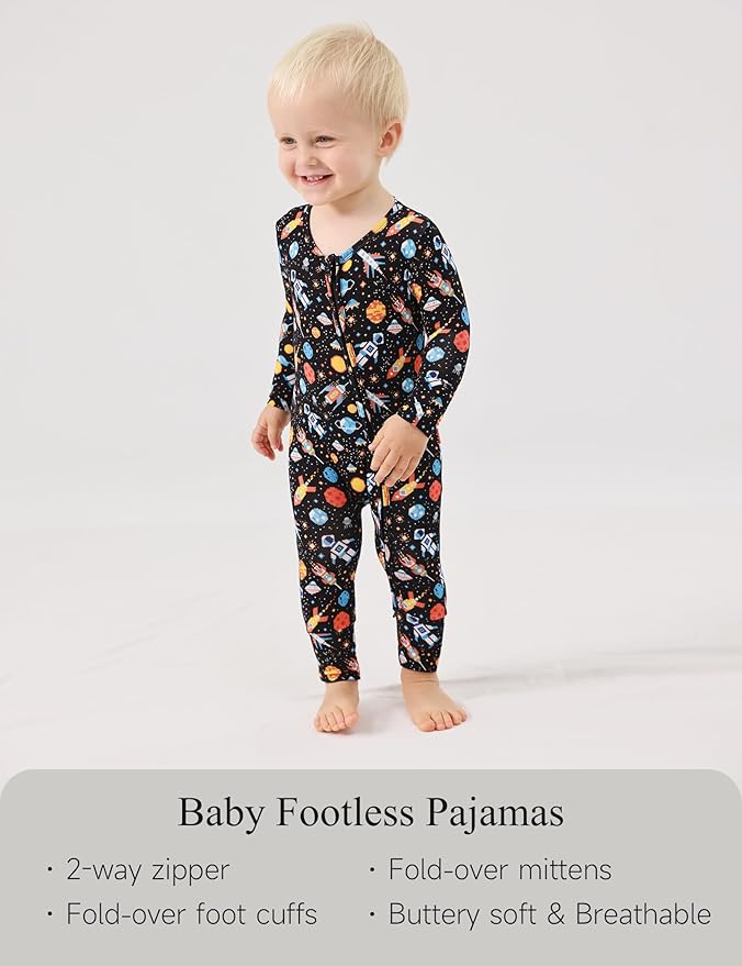Footless Pajamas Baby Boy Girls, Viscose from Bamboo Baby Pajamas, Two Way Zipper Sleepers, Newborn Pjs