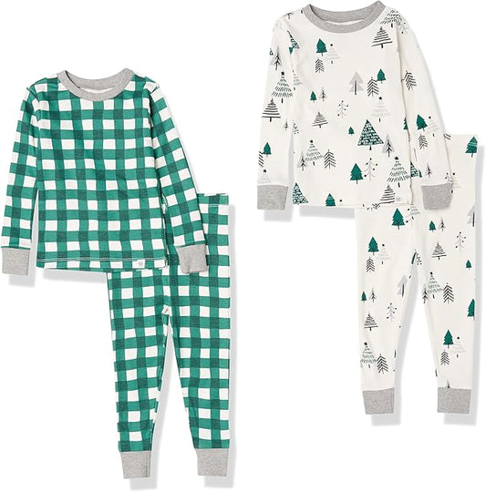 HonestBaby 4 Piece Pajamas Sleepwear Pjs 100% Organic Cotton for Infant Baby and Toddler Boys, Girls, Unisex
