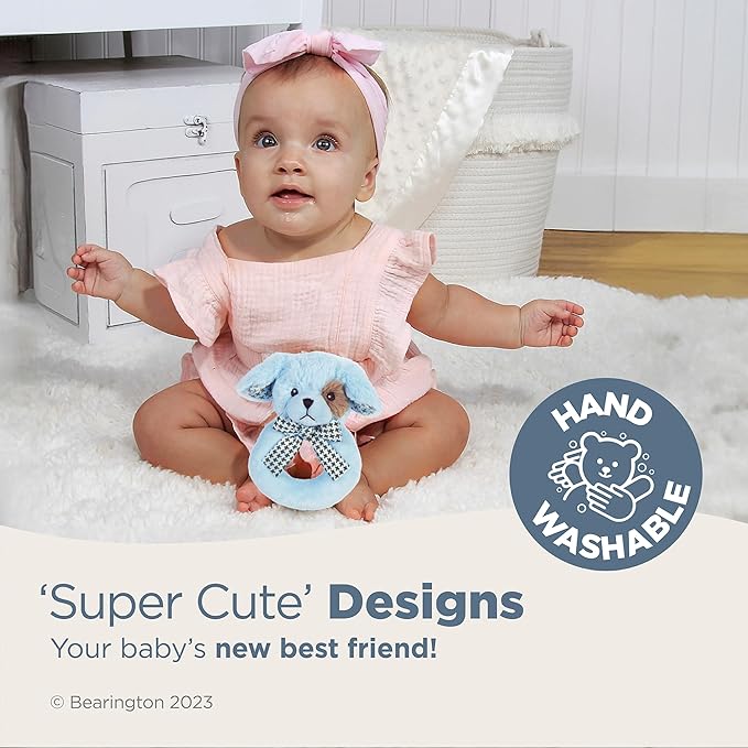 Bearington Baby Lil' Waggles, 5.5 Inch Blue Puppy Dog Plush Stuffed Animal, Soft Baby Boy Rattle - Newborn Boy Toys - Newborn Rattle