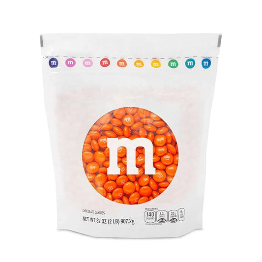 M&M'S World Orange Milk Chocolate Candy - 2 lbs Resealable Pack of Bulk Candy for Halloween, Birthdays, Easter, Graduations, Snack Packs, Party Favors, Themed Events and More