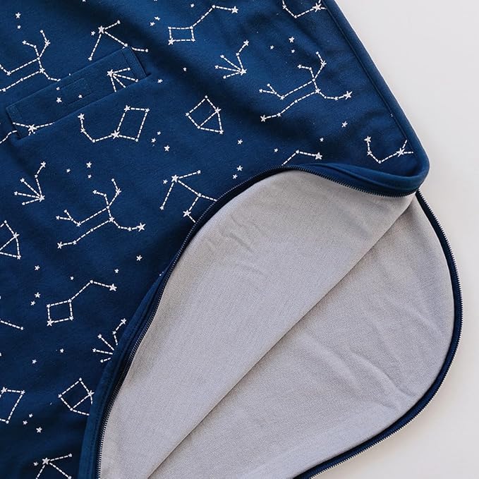 Woolino 4 Season Ultimate Baby Sleeping Bag - Merino Wool and Organic Cotton - Universal Size Adjustable Sleep Sack for Baby - Two-Way Zipper Sleeping Bag (2-24 Months) - Night Sky