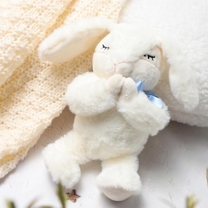 Baptism Gifts for Baby Boys Includes 7'' Plush Praying Musical Bunny and Let's Pray Book, Christening, Dedication and Baptism Gift Set for Boys in Keepsake Box