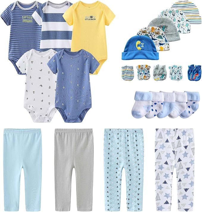 Newborn Layette Gift Set Bodysuits Pants for Baby Girl and Boy 24 Piece 100% Cotton Essentials and Accessories