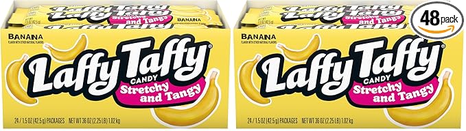 Laffy Taffy Candy, Stretchy & Tangy, Banana Flavor, 1.5 Ounce Bars (Pack of 48)