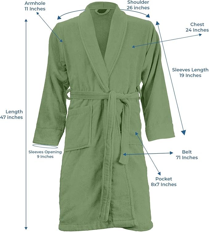 DAN RIVER Premium Cotton Terry Robes for Women and Men, Ultra Soft bathrobe with Adjustable Waist Belt and Pockets Pack of 1