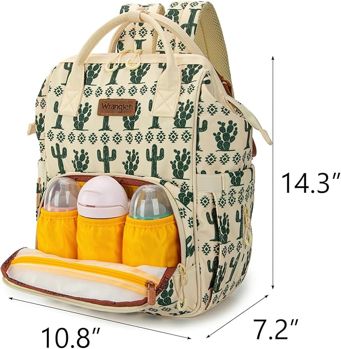 Wrangler Diaper Bag Backpack Aztec Travel Backpack Purses Western Multi-Function Baby Bags for Mom with Waterproof Insulated Pockets
