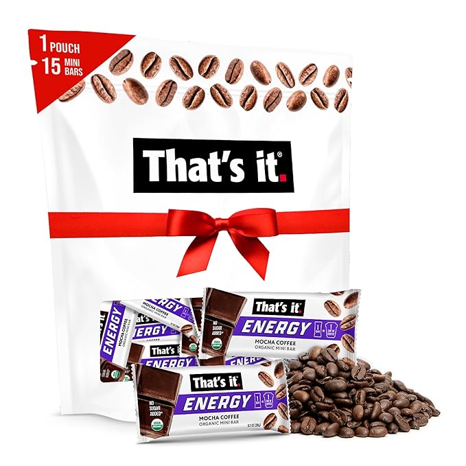 That’s it. Organic Energy Coffee Mini Bars - (1 Mini Bar = 1 Cup of Coffee) Grab and Go, No Added Sugars, Non-GMO, Caffeine Power Snack, Kosher, Allergy Friendly (Mocha Coffee - 15 Count)