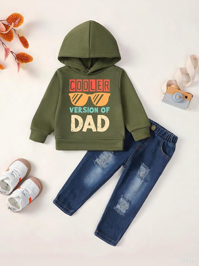 NZRVAWS Baby Boy Clothes Toddler Boy Outfit 2 3 4T 6 12 18 24 Month Fall Winter Hoodie Ripped Jeans Clothing