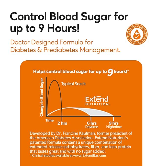 Extend Sugar Free Protein Bars, Perfect Diabetic Snacks, High Protein and Fiber, Hunger Control & Steady Energy, Low Carb, Keto Friendly (Peanut Butter)