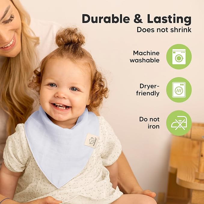 8-Pack Muslin Baby Bibs for Boys, Girls - Muslin Bandana Drool Bibs for Baby Girl & Boy, Drooling Newborn, Teething Toddler, Infant 0-36 Months, 100% Cotton Extra Absorbent & Soft (Nimbus)