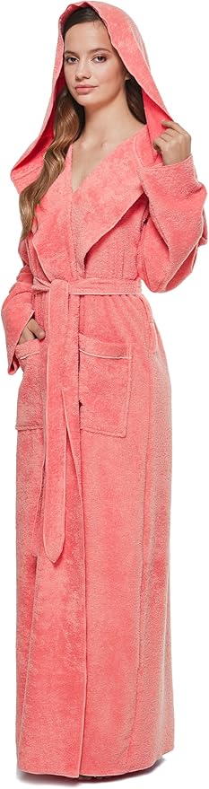 Arus Women's Princess Robe Ankle Long Hooded Lightweight Turkish Cotton Bathrobe