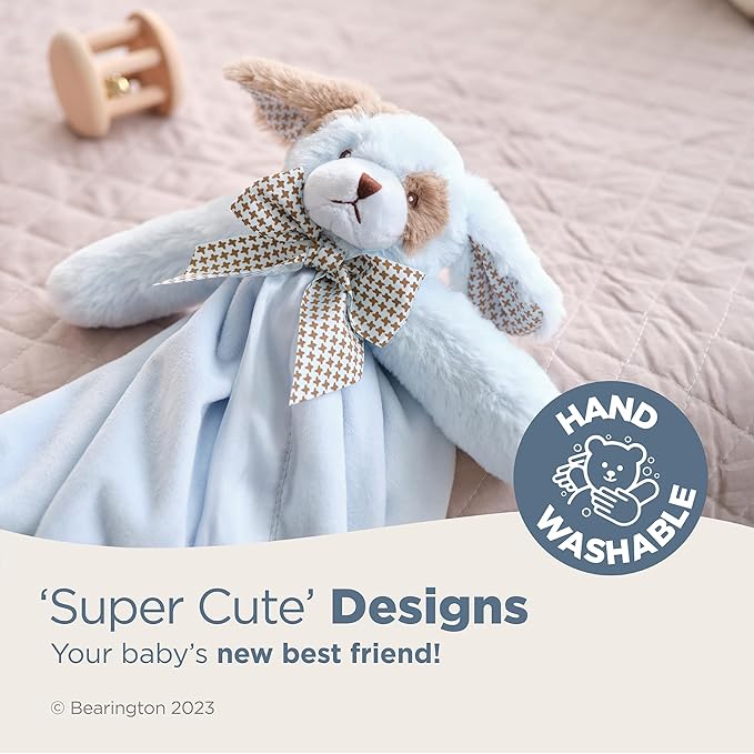 Bearington Baby Waggles Snuggler, 15 Inch Blue Puppy Dog Plush Stuffed Animal Security Blanket Lovey for Babies