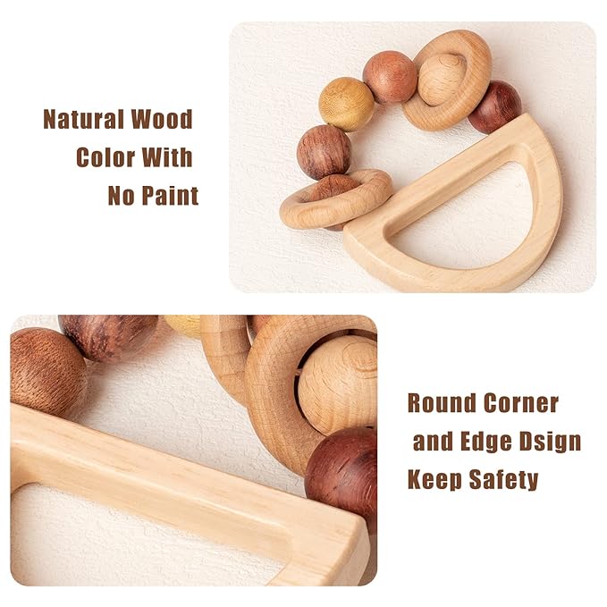 Baby Rattles 0-6 Months Wooden Toys for Babies 6-12 Months Montessori Wood Color Baby Rings for Newborn 0 3 6 12 Month Toddler Toys