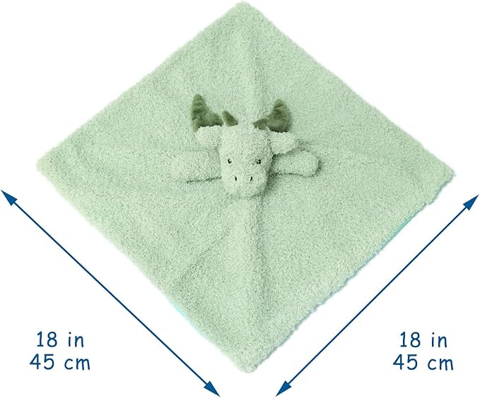 Baby Green Dragon Soft Stuffed Animal Security Blanket, Plush Dinosaur Character Lovey Blanket, Baby Shower/Nursery Gift, Newborn Infant Toddler Snuggle Blankie for Boys Girls, 18 Inches
