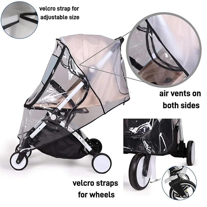 Stroller Rain Cover, Universal Stroller Accessory, Waterproof, Windproof, Protect from Sun Dust Snow, Baby Stroller Weather Shield for Travel
