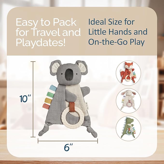 Itzy Ritzy - Bitzy Crinkle Sensory Toy Koala with Crinkle Sound for Babies & Toddlers - Features Soft Braided Teething Ring & Textured Ribbons, Designed for Ages 0 Months and Up, Koala