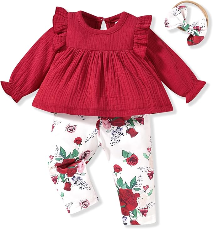 HINTINA Infant Baby Girl Long Sleeve Fall Winter Outfits With Headband