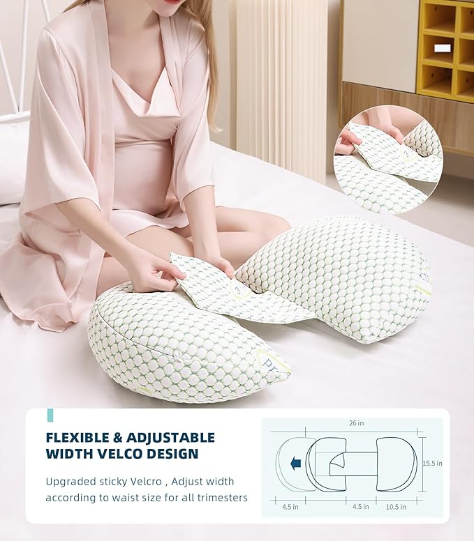 Pregnancy Pillow for Pregnant Women – Comfortable Maternity Pillow for Side Sleepers, Supports Back, Belly, HIPS, and Legs, with Removable & Adjustable Cover
