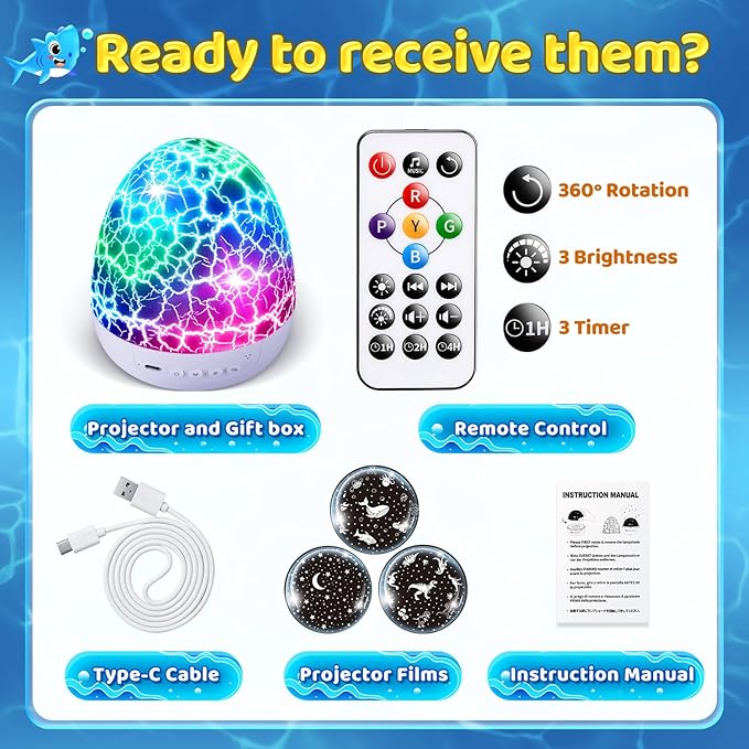 Baby Sound Machine Night Light Projector | 15 Sleeping Sounds & 3D Films | 31Colors & Remote Control | Autism Toys Night Light for Kids, Baby White Noise Machine, Baby Boy Toys, Egg Light for Nursery