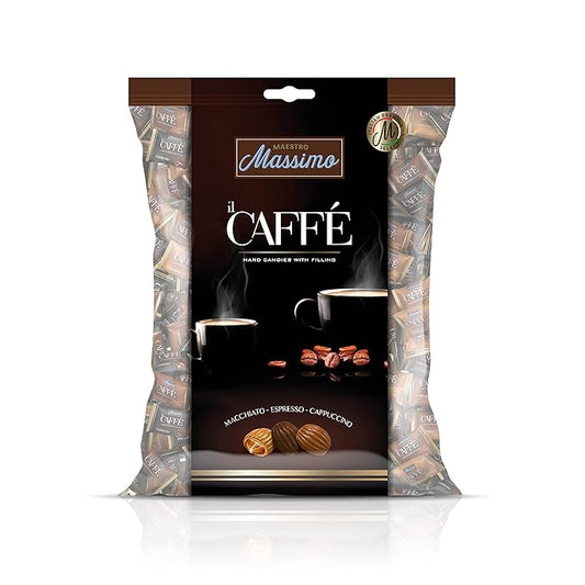Maestro Massimo Center Filled Hard Pocket Coffee Candy, 3mg Caffeine per Candy, Individually Wrapped, Macchiato, Espresso, Cappuccino Flavored, 7.05 oz Bag - Pack of 1