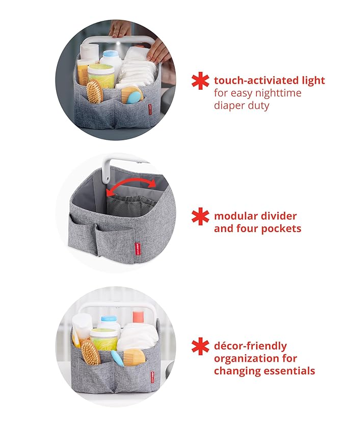 Skip Hop Diaper Caddy Organizer with Touch Sensor Night Light Nursery Style Heather Grey