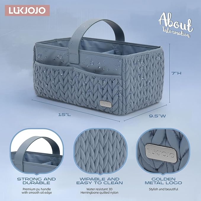 Luxurious Baby Diaper Caddy, Nursery Storage Basket for Newborn Essentials, Travel Baby Basket for Diapers Baby Wipes, Organizer Tote Bag Storage Bin, Baby Shower Gifts(ash blue)