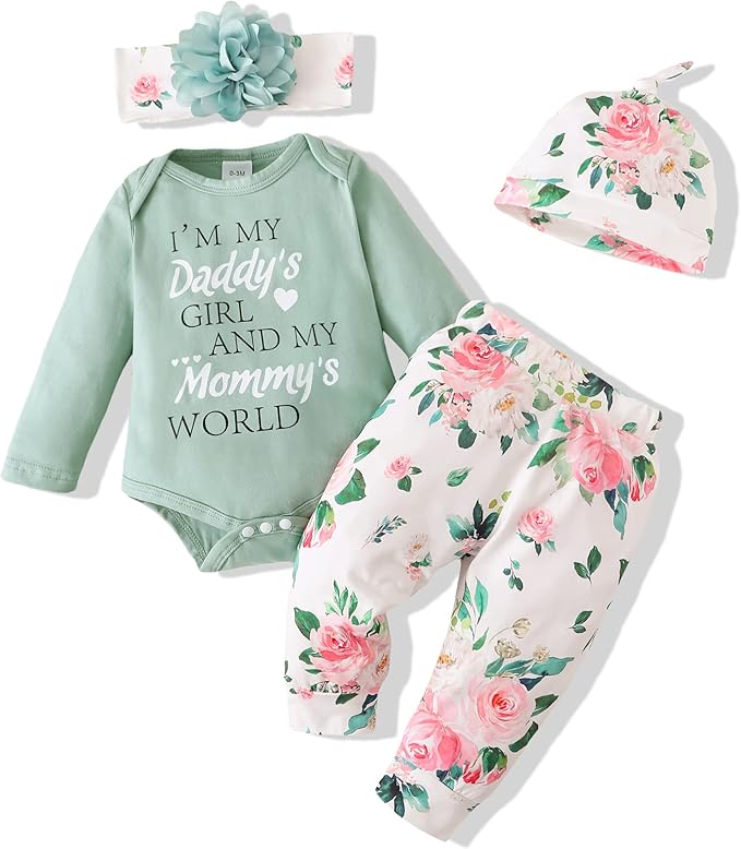 Renotemy Newborn Baby Girl Clothes Outfits Infant Romper Ruffle Floral Pants Cute Toddler Baby Girl Clothes Set