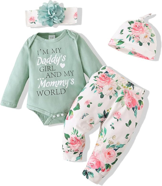 Renotemy Newborn Baby Girl Clothes Outfits Infant Romper Ruffle Floral Pants Cute Toddler Baby Girl Clothes Set