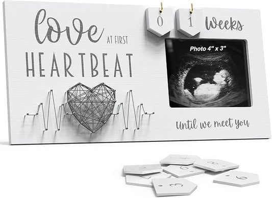 Baby Sonogram Picture Frame with Countdown Weeks - Standard 4"x3" Ultrasound Photo - Pregnancy Announcements Ideas - Gender Reveal Baby-Shower Gift - New Mom Expecting Parents to Be Keepsake Gifts