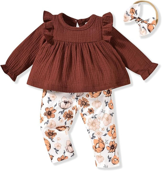 HINTINA Infant Baby Girl Long Sleeve Fall Winter Outfits With Headband