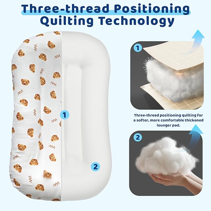 Baby Lounger, Newborn Lounger with Breathable & Soft Cover for Home and Travel, 0-24 Months Newborn Babies Essentials Gifts. (2 Cover Included)