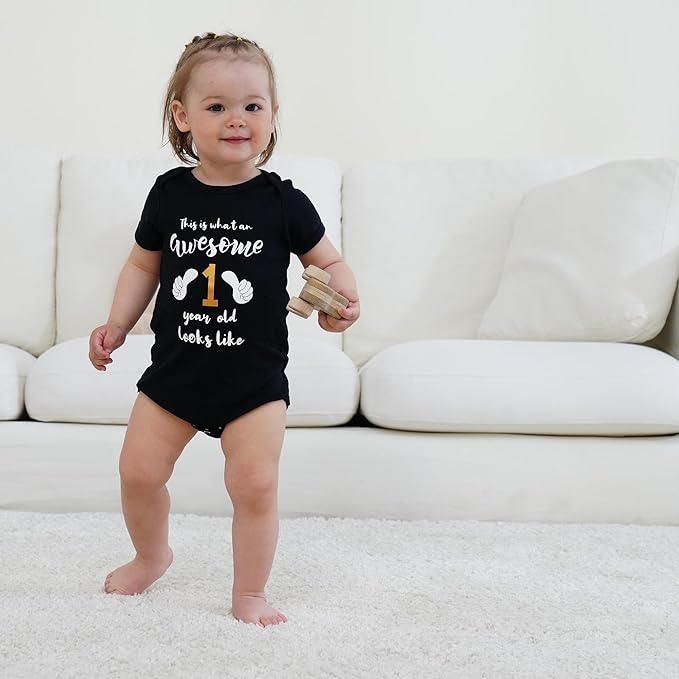 Cnins Funny Baby Bodysuit & Daddy Matching Cotton Outfit for Wild One 1st Birthday, Unisex Newborn Infant Clothes 0-24M