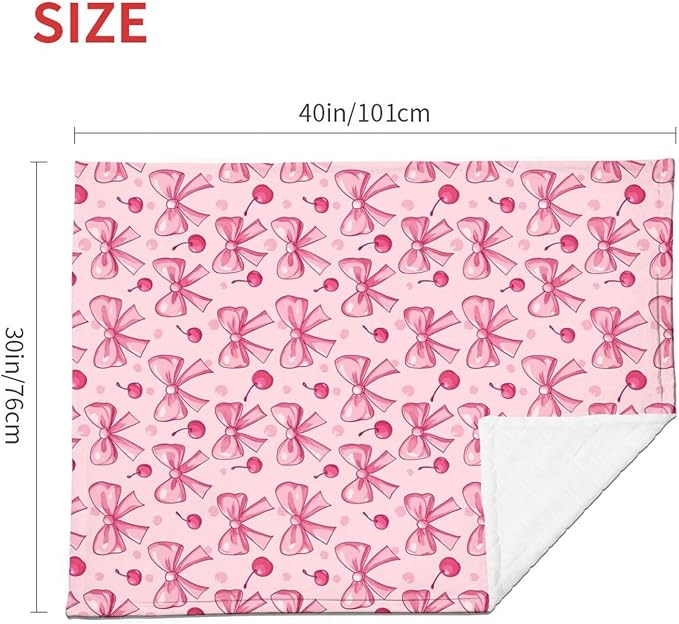 Baby Blanket Pink Bows Cherry for Boy Girl Newborn 30x40 Inch Toddler Infant Nursery Throw Blankets Double Layer Comfy Soft Plush Stroller Crib Quilt