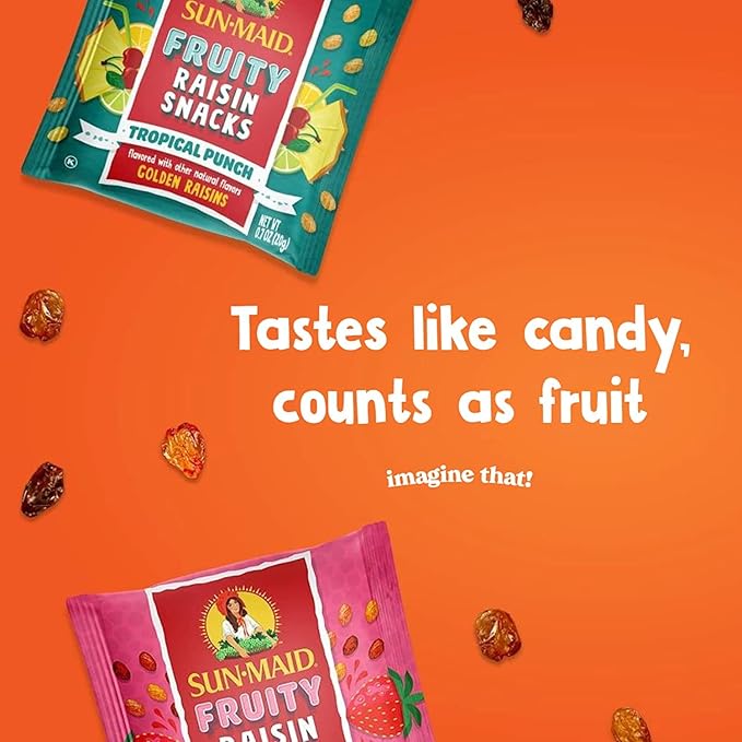 Sun-Maid Sour Strawberry Fruity Raisin Snacks - (200 Pack) 1.33 oz Pouches - Sour Strawberry Raisins - Dried Fruit Snack for Lunches and Snacks