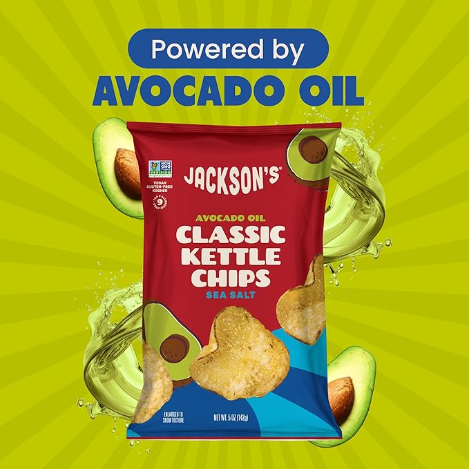 Jackson’s Potato Classic Kettle Chips with Sea Salt (5oz, Pack of 7) - Made with Premium Avocado Oil - Allergen-friendly, Gluten Free, Peanut Free, Vegan, Kosher - Shark Tank Product