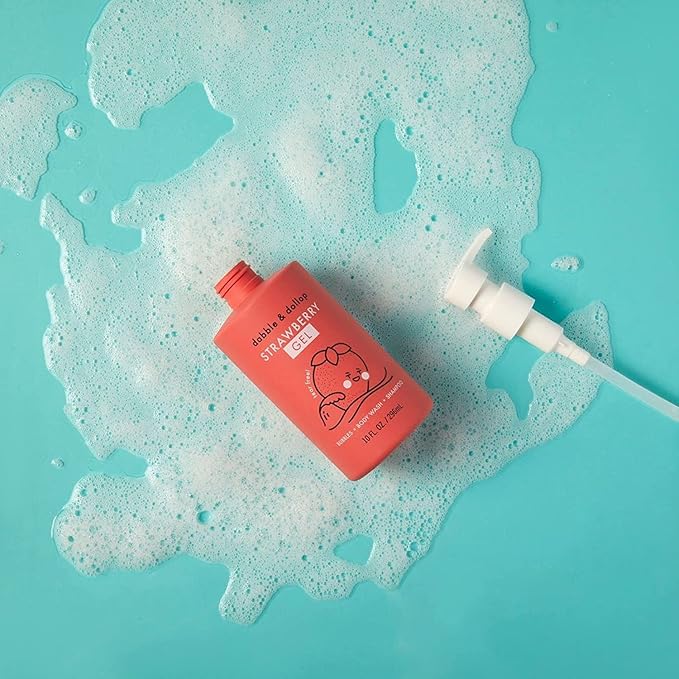 Dabble & Dollop Strawberry + Vanilla Body Wash & Shampoo – 3-in-1 Natural Bubble Bath for Kids, Made in USA, No Parabens or Sulfates, Vegan, Gluten-Free, Tear-Free (2-Pack)