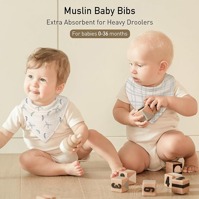 Muslin Baby Bibs 8 Pack, Baby Bandana Drool Bib for Drooling and Teething, Cotton Soft Absorbent for Girls Boys