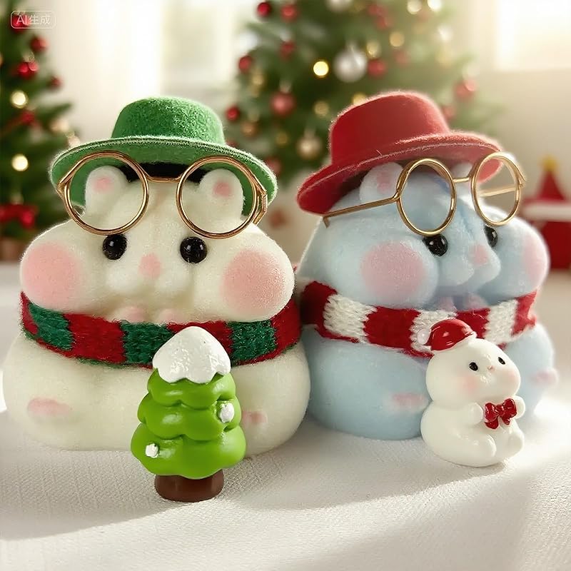 Handmade Taba Squishy Hamster Toy,Cute Squishy Hamster Furry toy, Realistic Hamster Toy, Soft Silicone Mochi Fidget, Christmas Gift for Adults & Kids (2-Pack Christmas Set)