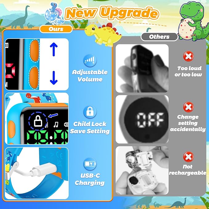 Potty Training Watch and Board Book for Kids: Water Resistant Potty Watches for Toddler Boys Rechargeable Toilet Reminder Dinosaur Toddler Watch 1-3 Birthday Gifts for 2 3 4 Year Old Boy (Blue)