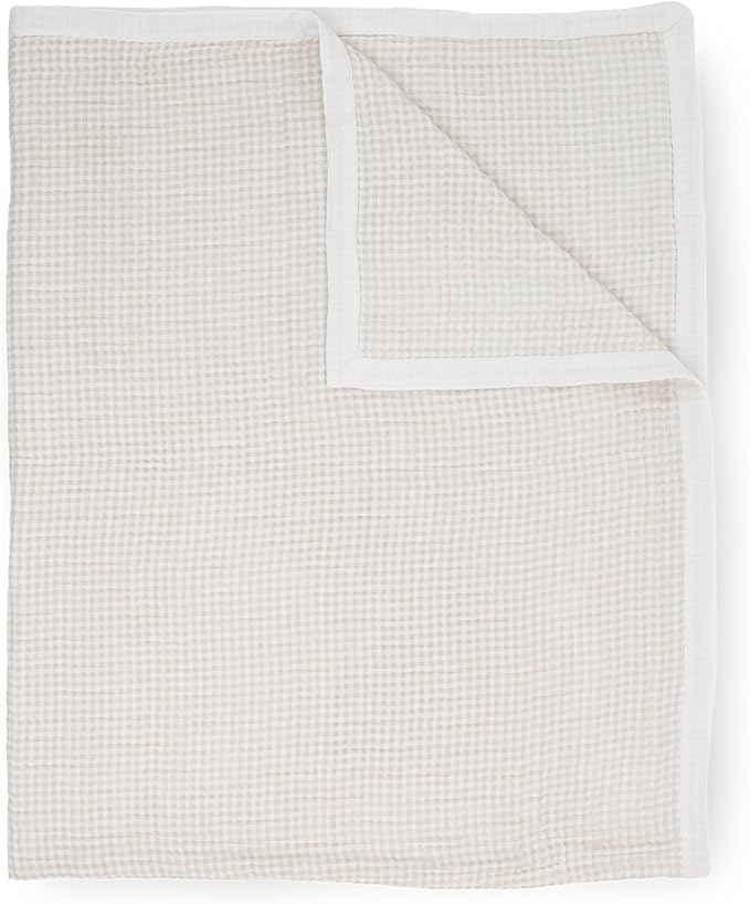 Little Unicorn Premium Quilted Throw | Super Soft, Multi-Layered Muslin XL Blanket| Great for Kids & Families (Tan Gingham)