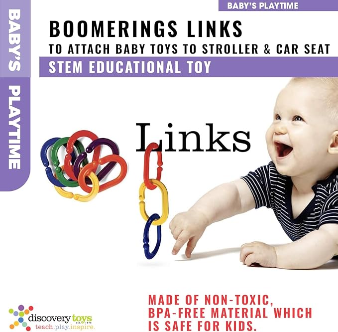 Discovery Toys BOOMERINGS Links to Attach Baby Toys to Stroller & Car Seat| Kid-Powered Learning | STEM Toy Early Childhood Development from Birth